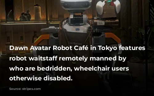 Dawn Avatar Robot Café in Tokyo features a robot waitstaff remotely manned by people who are bedridden, wheelchair users or otherwise disabled.