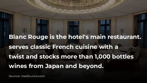 Blanc Rouge is the hotel's main restaurant. It serves classic French cuisine with a modern twist and stocks more than 1,000 bottles of wines from Japan and beyond.