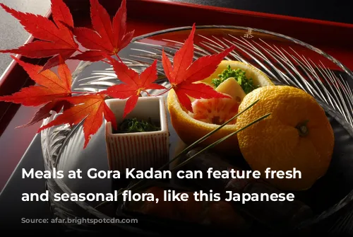 Meals at Gora Kadan can feature fresh fruit and seasonal flora, like this Japanese maple.