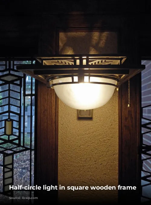 Half-circle light in square wooden frame