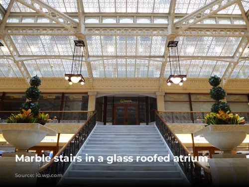 Marble stairs in a glass roofed atrium