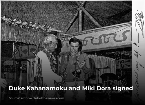 Duke Kahanamoku and Miki Dora signed photograph