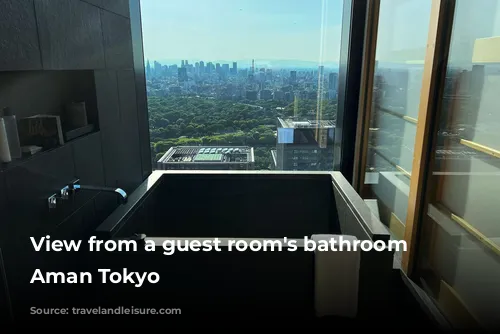 View from a guest room's bathroom at Aman Tokyo