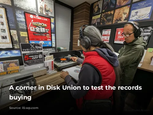 A corner in Disk Union to test the records before buying