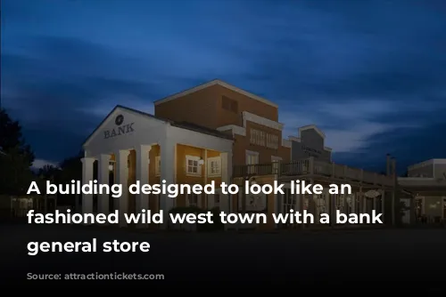 A building designed to look like an old fashioned wild west town with a bank and general store