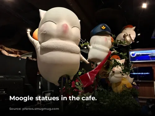 Moogle statues in the cafe.