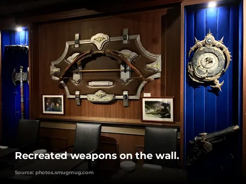 Recreated weapons on the wall.