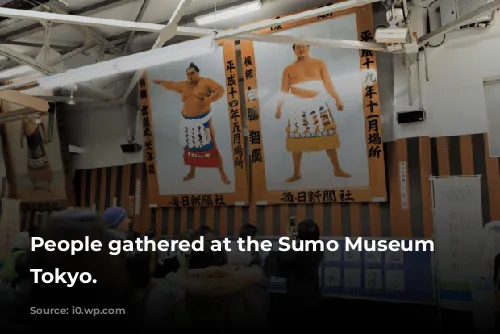 People gathered at the Sumo Museum in Tokyo.