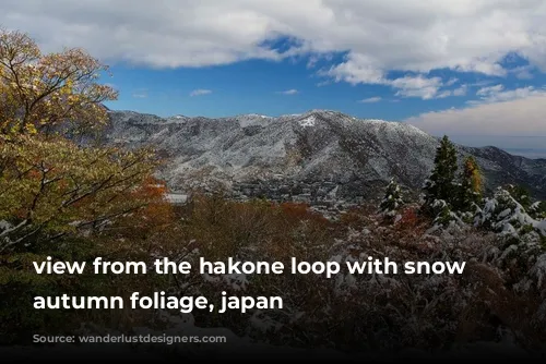 view from the hakone loop with snow and autumn foliage, japan