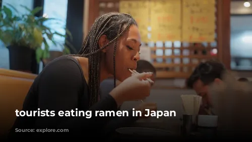 tourists eating ramen in Japan