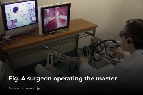 Fig. A surgeon operating the master manipulators