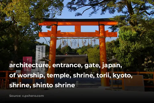 architecture, entrance, gate, japan, place of worship, temple, shrine, torii, kyoto, kamigamo shrine, shinto shrine