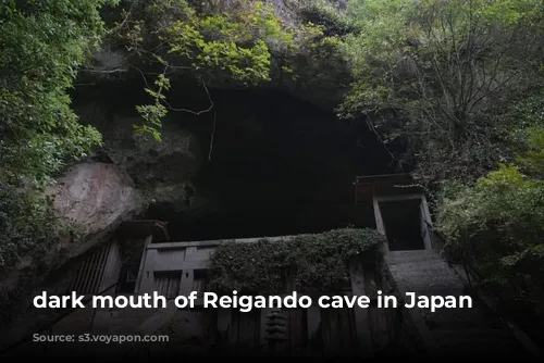 dark mouth of Reigando cave in Japan