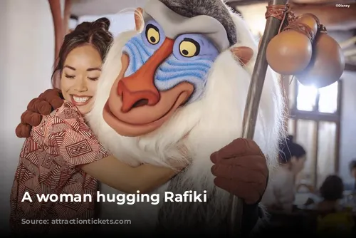 A woman hugging Rafiki 