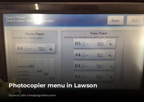 Photocopier menu in Lawson