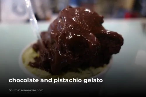 chocolate and pistachio gelato