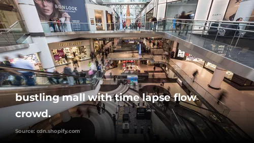 bustling mall with time lapse flow of crowd.