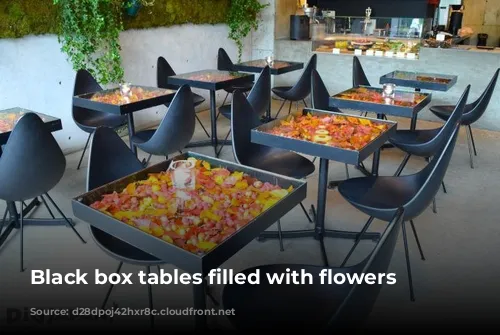 Black box tables filled with flowers