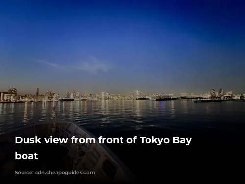 Dusk view from front of Tokyo Bay cruise boat