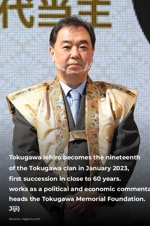 Tokugawa Iehiro becomes the nineteenth head of the Tokugawa clan in January 2023, the first succession in close to 60 years. He works as a political and economic commentator and heads the Tokugawa Memorial Foundation. (© Jiji)