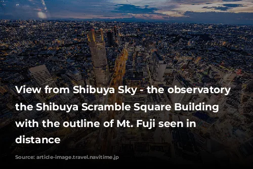 View from Shibuya Sky - the observatory on the Shibuya Scramble Square Building - with the outline of Mt. Fuji seen in the distance