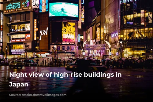 Night view of high-rise buildings in Tokyo, Japan 