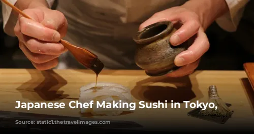 Japanese Chef Making Sushi in Tokyo, Japan