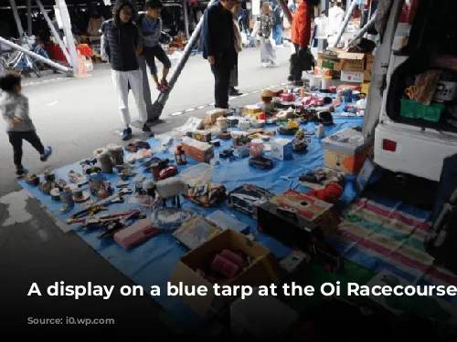 A display on a blue tarp at the Oi Racecourse.