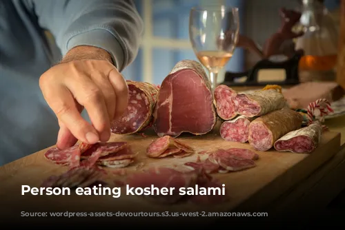 Person eating kosher salami