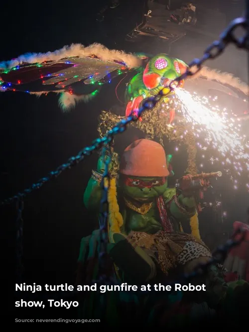 Ninja turtle and gunfire at the Robot cabaret show, Tokyo