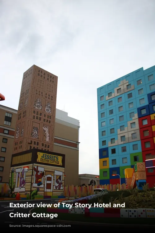  Exterior view of Toy Story Hotel and Jessie’s Critter Cottage 